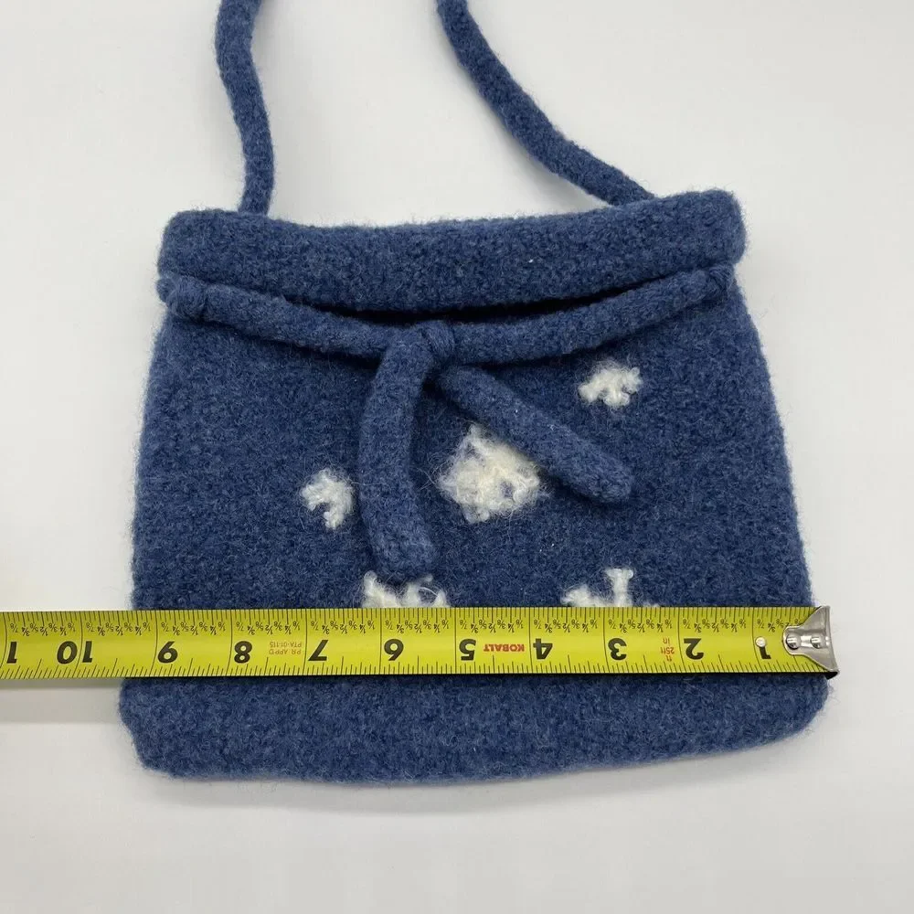 VTG Handmade Felted Wool Blue With‎ White Snowflakes Boho Bag Purse